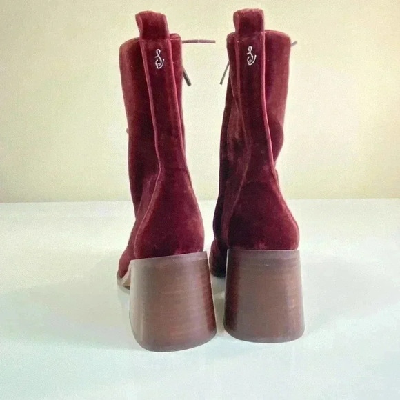 Sam Edelman Westie Brick Velvet Size 6 Chunky Heel Squared Toe Lace Up Boots - Picture 9 of 10